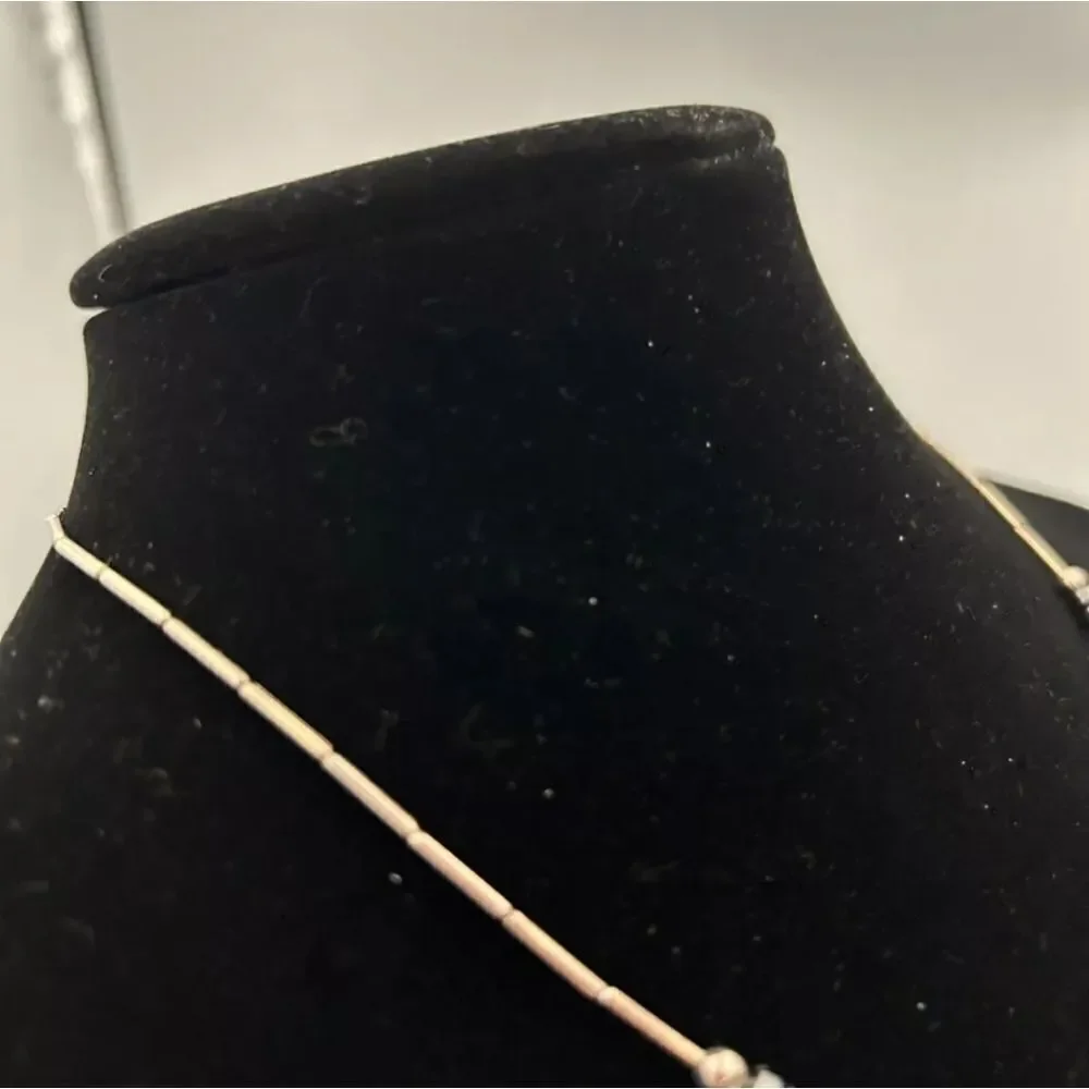 Beaded Dream Catcher Choker Necklace Silver Tone W/Hematite Beads 8-1/2" Drop - Picture 7 of 8